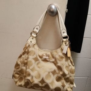 Coach brushed goldtone fabric handbag